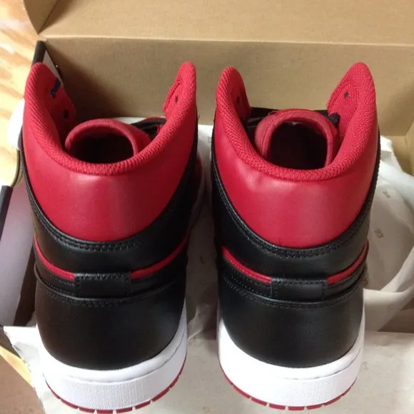 Air Jordan 1 Mid Men's Red &amp; Black Leather Sneakers - USA Size:11.5 - New in Box