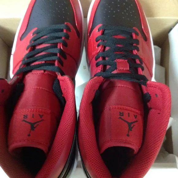 Air Jordan 1 Mid Men's Red &amp; Black Leather Sneakers - USA Size:11.5 - New in Box