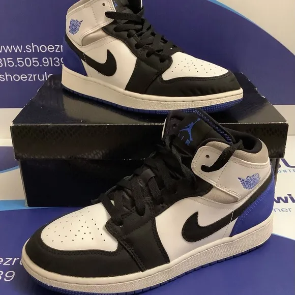 Air Jordan 1 Mid White Black Royal Kids Size 6y