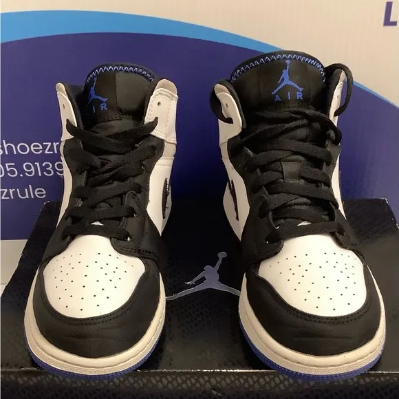 Air Jordan 1 Mid White Black Royal Kids Size 6y
