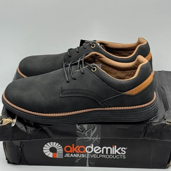 Akademiks Dayton Black &amp; Tan Perforated Textile Oxford Casual Dress Shoes