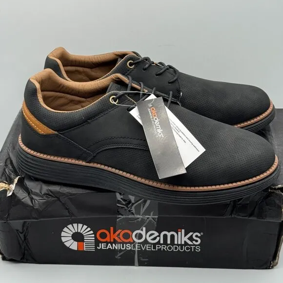 Akademiks Dayton Black &amp; Tan Perforated Textile Oxford Casual Dress Shoes