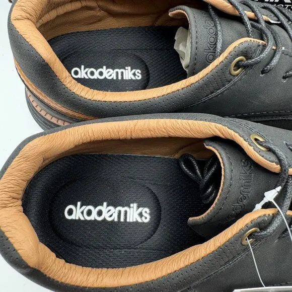 Akademiks Dayton Black &amp; Tan Perforated Textile Oxford Casual Dress Shoes