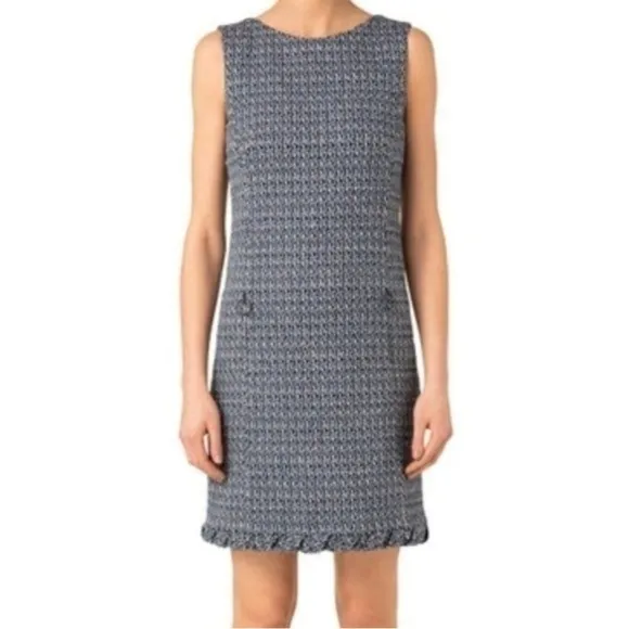 Akris Punto Sleeveless Denim Tweed Shift Dress In Denim Sky Size 8 NWOT