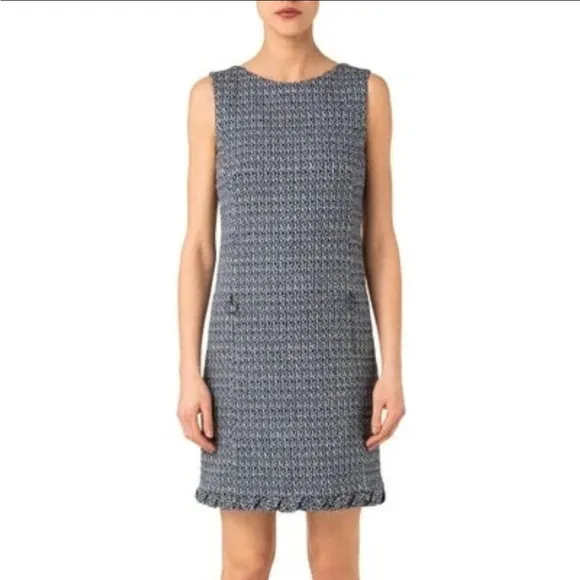 Akris Punto Sleeveless Denim Tweed Shift Dress In Denim Sky Size 8 NWOT