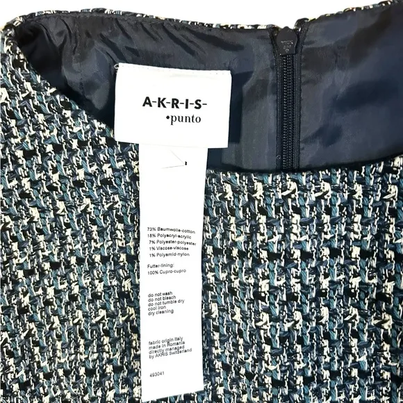 Akris Punto Sleeveless Denim Tweed Shift Dress In Denim Sky Size 8 NWOT
