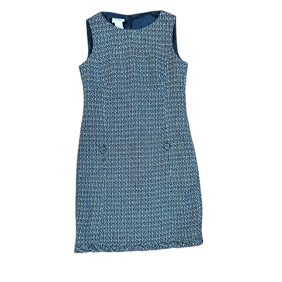 Akris Punto Sleeveless Denim Tweed Shift Dress In Denim Sky Size 8 NWOT