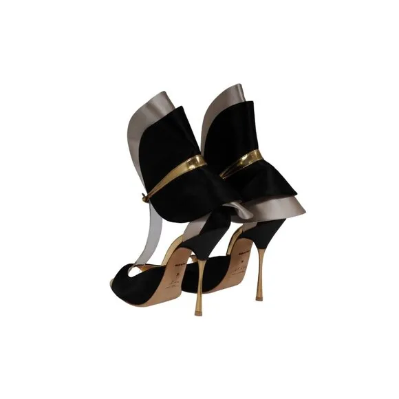 Alberto Moretti Womens Sandals EU 39 US 9 Open Toe Black Silver Gold Heels
