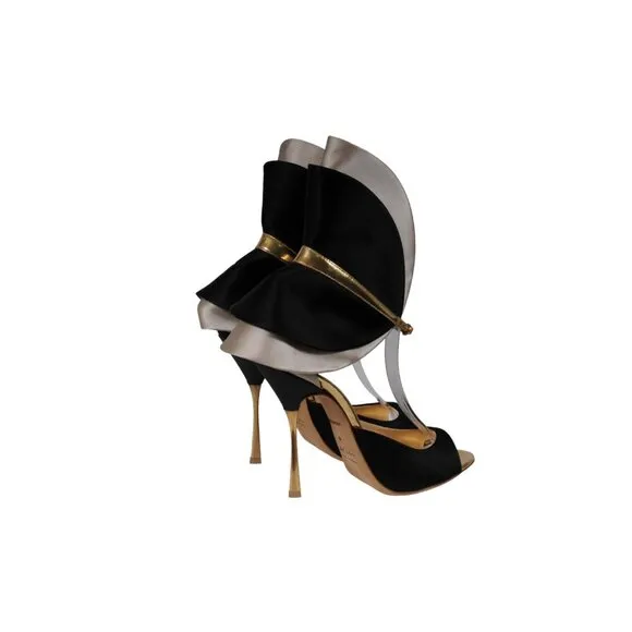 Alberto Moretti Womens Sandals EU 39 US 9 Open Toe Black Silver Gold Heels