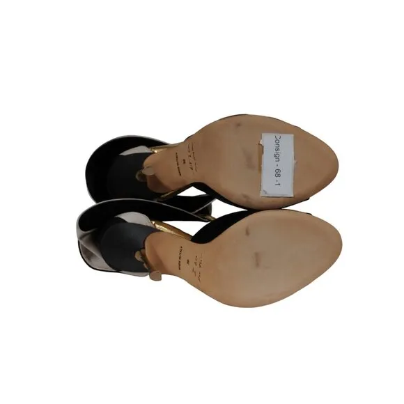 Alberto Moretti Womens Sandals EU 39 US 9 Open Toe Black Silver Gold Heels