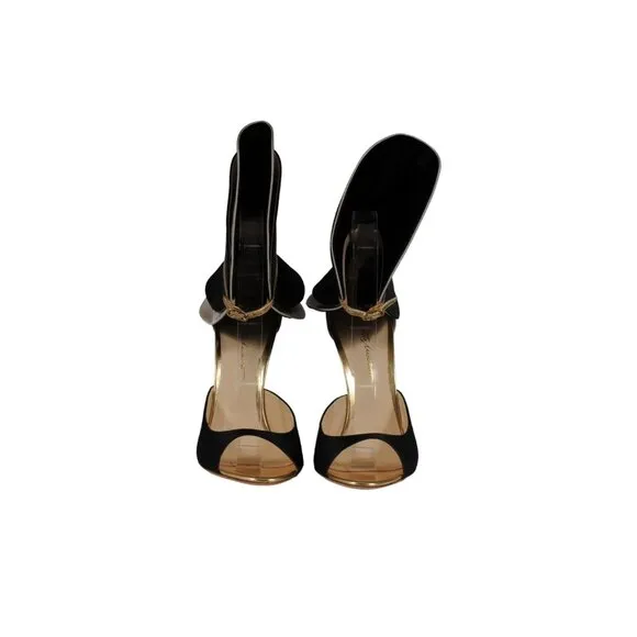 Alberto Moretti Womens Sandals EU 39 US 9 Open Toe Black Silver Gold Heels