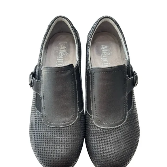 Alegria  Enyah Black Houndstooth Clog Womens Wedge Slip On Size 37 US 6.5 / 7