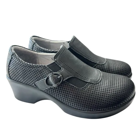 Alegria  Enyah Black Houndstooth Clog Womens Wedge Slip On Size 37 US 6.5 / 7