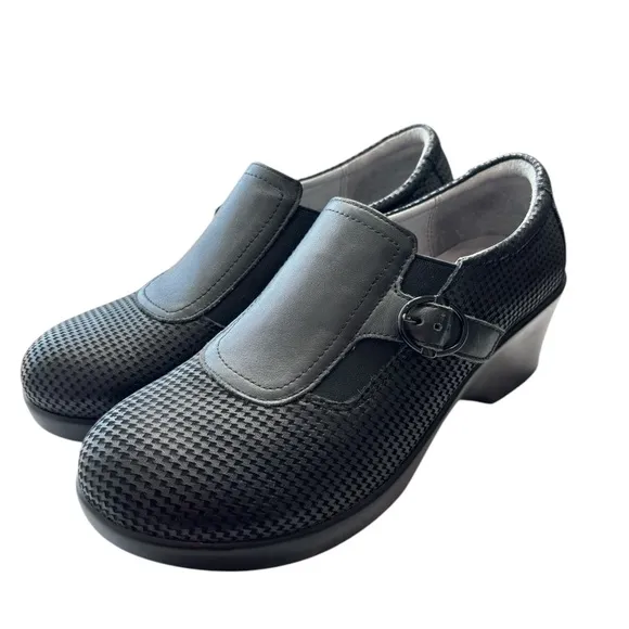 Alegria  Enyah Black Houndstooth Clog Womens Wedge Slip On Size 37 US 6.5 / 7