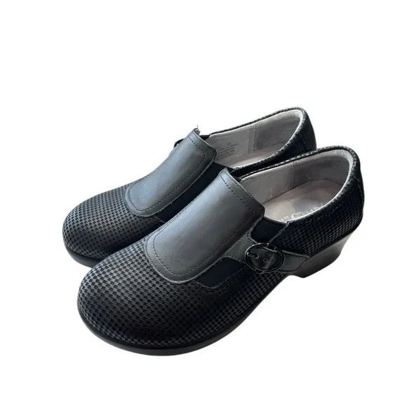 Alegria  Enyah Black Houndstooth Clog Womens Wedge Slip On Size 37 US 6.5 / 7