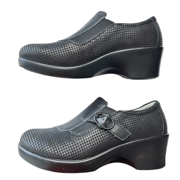 Alegria  Enyah Black Houndstooth Clog Womens Wedge Slip On Size 37 US 6.5 / 7