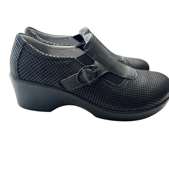 Alegria  Enyah Black Houndstooth Clog Womens Wedge Slip On Size 37 US 6.5 / 7