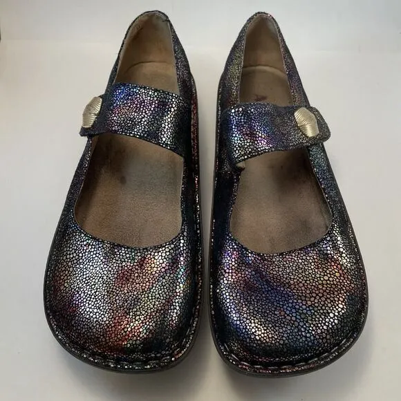 Alegria Mary Jane Shoes Women's Size 9.5 Rainbow Metallic Leather Paloma Tots Go