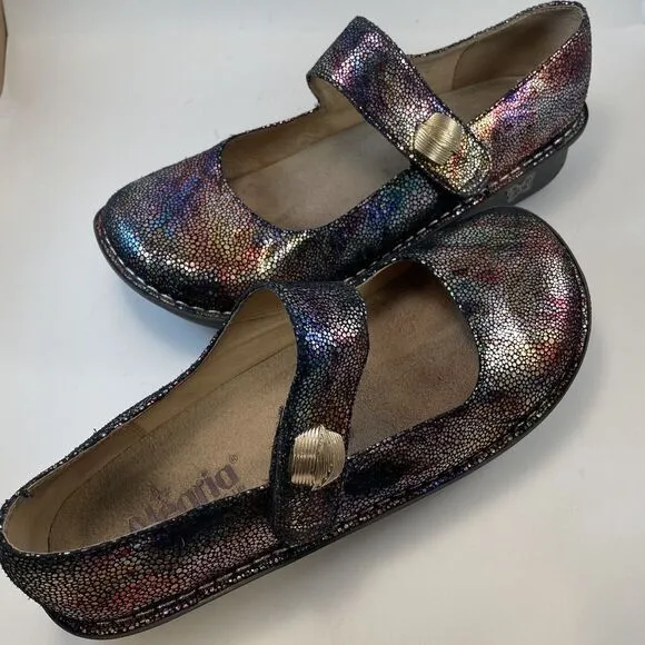 Alegria Mary Jane Shoes Women's Size 9.5 Rainbow Metallic Leather Paloma Tots Go