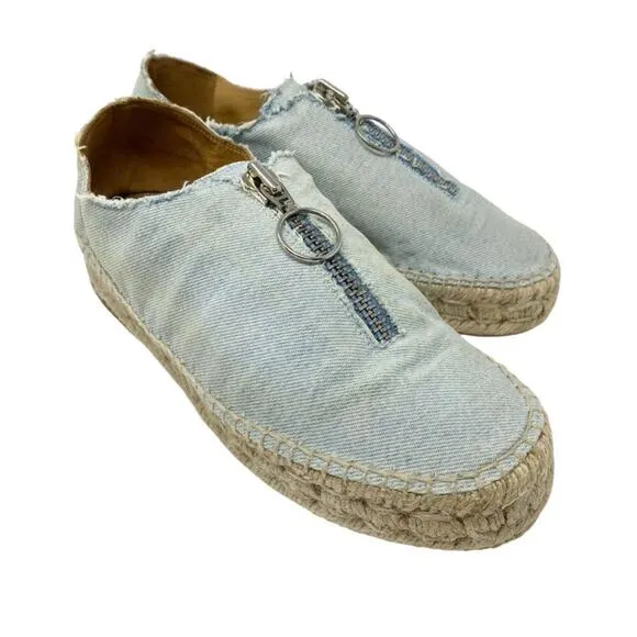 Alexander Wang Light Blue Denim Espadrille Casual Shoes Women's Sz 37 Front Zip