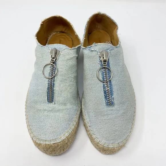 Alexander Wang Light Blue Denim Espadrille Casual Shoes Women's Sz 37 Front Zip