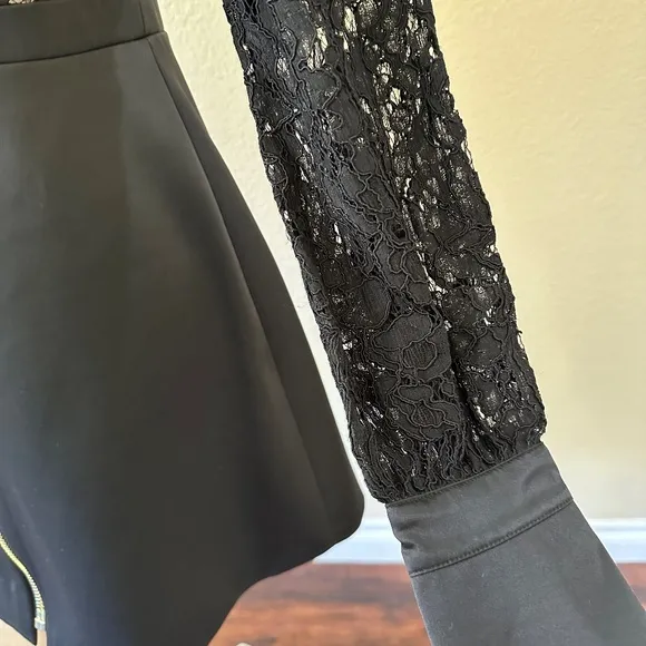 Alexis “Keira” Black Lace &amp; Satin Zip Dress – Size M