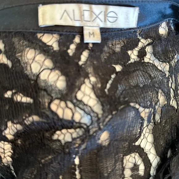 Alexis “Keira” Black Lace &amp; Satin Zip Dress – Size M