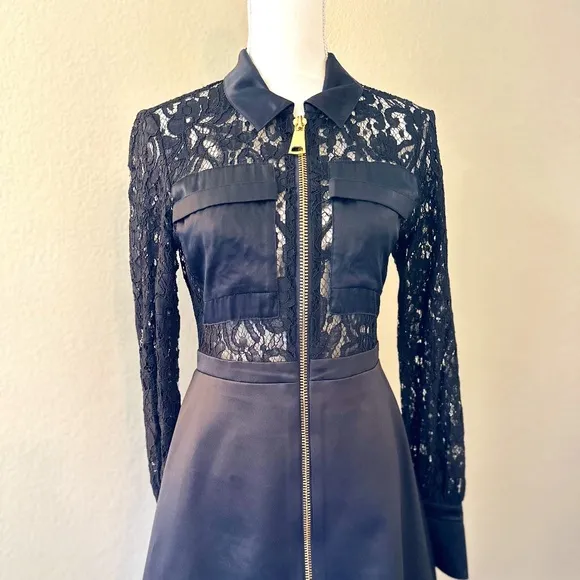 Alexis “Keira” Black Lace &amp; Satin Zip Dress – Size M