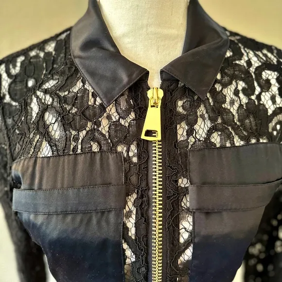 Alexis “Keira” Black Lace &amp; Satin Zip Dress – Size M