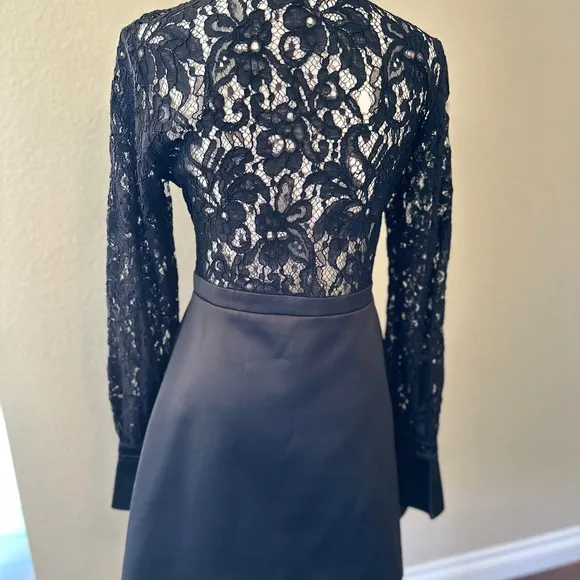 Alexis “Keira” Black Lace &amp; Satin Zip Dress – Size M
