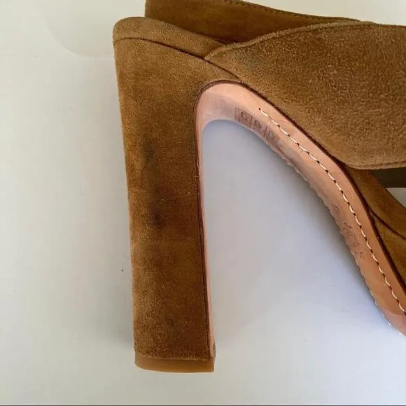 Alice   Olivia Camel Suede Sling Back Platform Heels Size 41