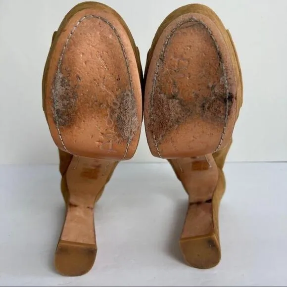 Alice   Olivia Camel Suede Sling Back Platform Heels Size 41