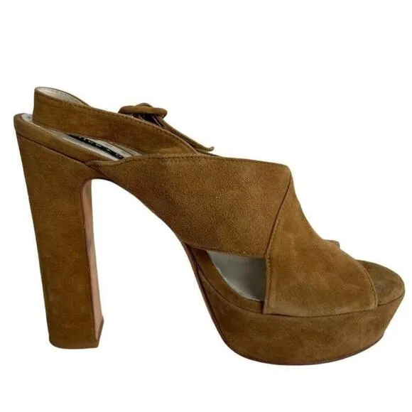 Alice   Olivia Camel Suede Sling Back Platform Heels Size 41