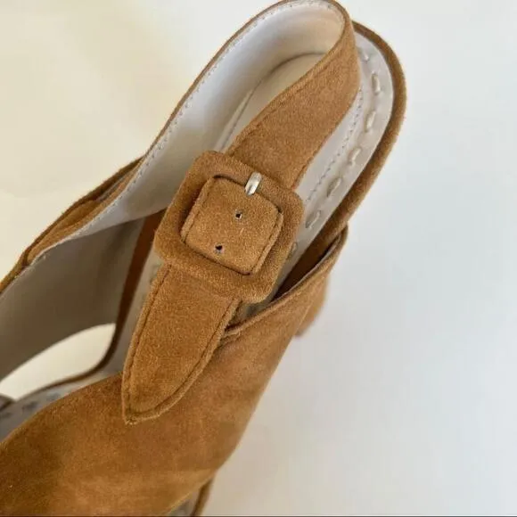 Alice   Olivia Camel Suede Sling Back Platform Heels Size 41