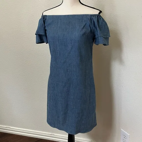 ALICE   OLIVIA | TULA CLOSET STAPLE CHAMBRAY MINI DRESS in MEDIUM WASH | SIZE S