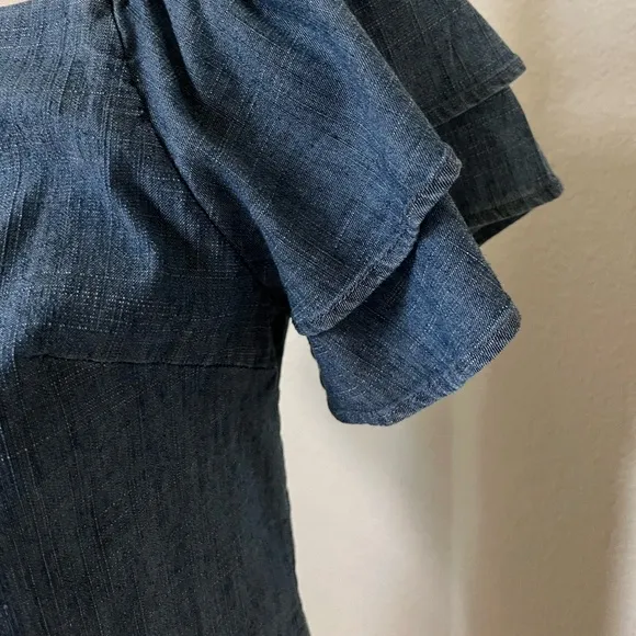ALICE   OLIVIA | TULA CLOSET STAPLE CHAMBRAY MINI DRESS in MEDIUM WASH | SIZE S
