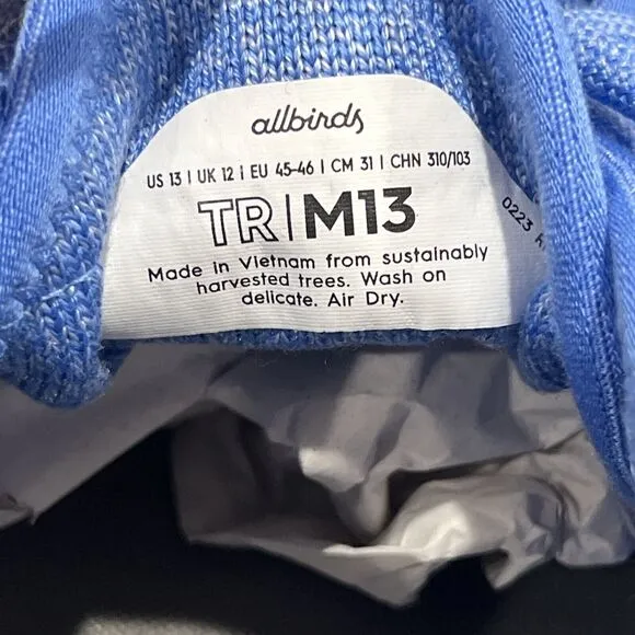 ALLBIRDS Tree Runner Mens 13 Sneakers Shoes Pure Azure Blue Comfort Casual NWB