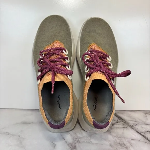 Allbirds Wool Dasher Mizzle Low Casual Running Shoes Green Orange Men’s Size 9.5