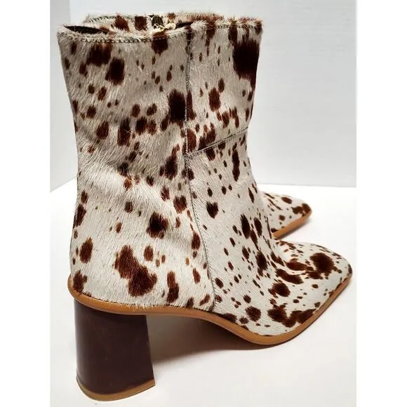 Alohas Boots Cow Calf Hair 11.5US EU42 Animal Print Heel Side Zip Cream/ Brown