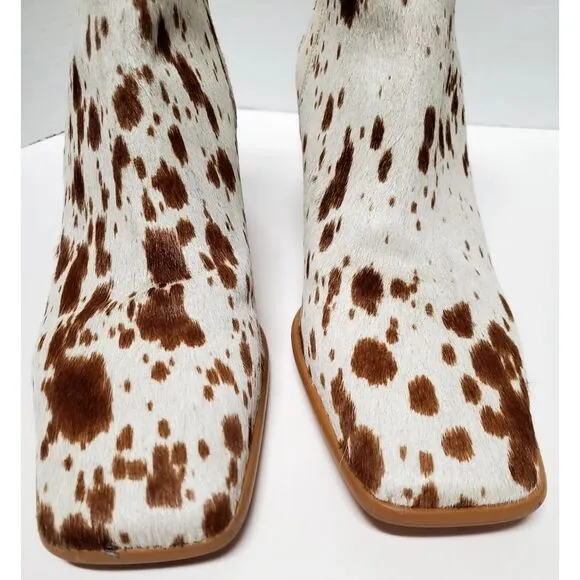Alohas Boots Cow Calf Hair 11.5US EU42 Animal Print Heel Side Zip Cream/ Brown