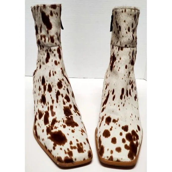 Alohas Boots Cow Calf Hair 11.5US EU42 Animal Print Heel Side Zip Cream/ Brown
