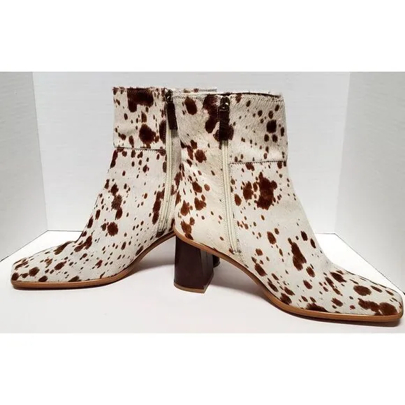 Alohas Boots Cow Calf Hair 11.5US EU42 Animal Print Heel Side Zip Cream/ Brown
