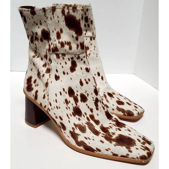 Alohas Boots Cow Calf Hair 11.5US EU42 Animal Print Heel Side Zip Cream/ Brown