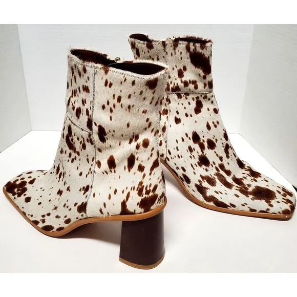 Alohas Boots Cow Calf Hair 11.5US EU42 Animal Print Heel Side Zip Cream/ Brown