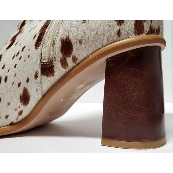 Alohas Boots Cow Calf Hair 11.5US EU42 Animal Print Heel Side Zip Cream/ Brown