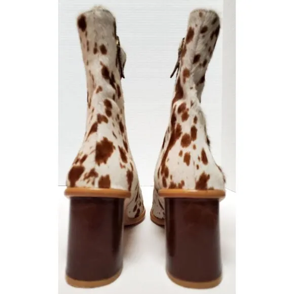 Alohas Boots Cow Calf Hair 11.5US EU42 Animal Print Heel Side Zip Cream/ Brown
