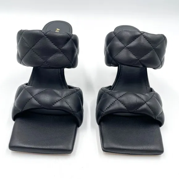 Alohas Conner Sandals Black Leather Quilted Heels Square Toe