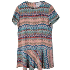 𝅺AMOUR Vert Large Silk Coral and Blue Multi Color Short sleeve dress