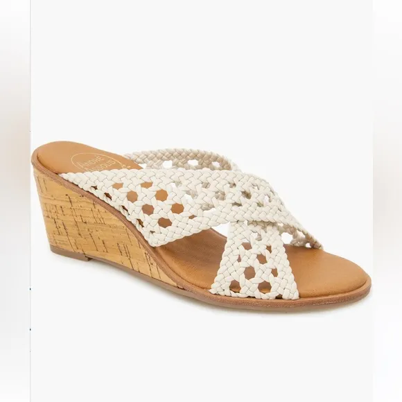 Andre Assous Bryana Wedge Sandals Ivory Women’s Size 10 Cork Wrapped Wedge