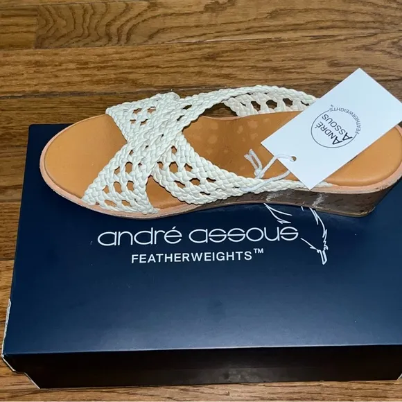 Andre Assous Bryana Wedge Sandals Ivory Women’s Size 10 Cork Wrapped Wedge